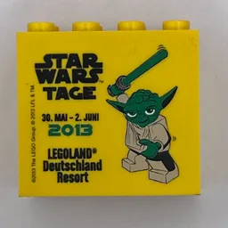 Brick 2 x 4 x 3 with 'LEGOLAND Deutschland STAR WARS 30. MAI - 2. JUNI 2013' Print / Yellow