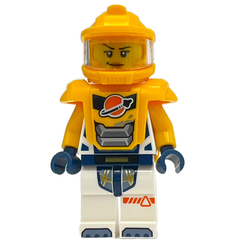 Lego Astronaut, White Spacesuit, Bright Light Orange Armor and Helmet