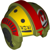 Lego Helmet Rebel Pilot, Center Ridge with Red Stripes, White Rebel Logo and Gray Headset Print / Olive Green