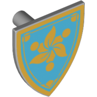 Lego Shield Triangular with Gold Border, Azure Background and Gold Floral Design Print / Light Bluish Gray