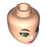 Lego Minidoll Head with Right Raised Eyebrow, Green Eyes and Dark Pink Lips Print (Poison Ivy) / Light Nougat