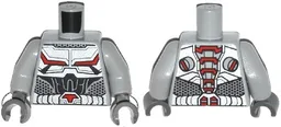 Torso Armor with Black and Red Lines on Chest and Silver Belt with Red Buckle Pattern / Light Bluish Gray Arms / Dark Bluish Gray Hands