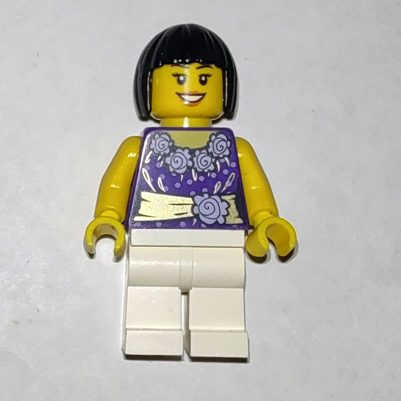 Lego Dark Purple Torso, White Legs, Black Hair