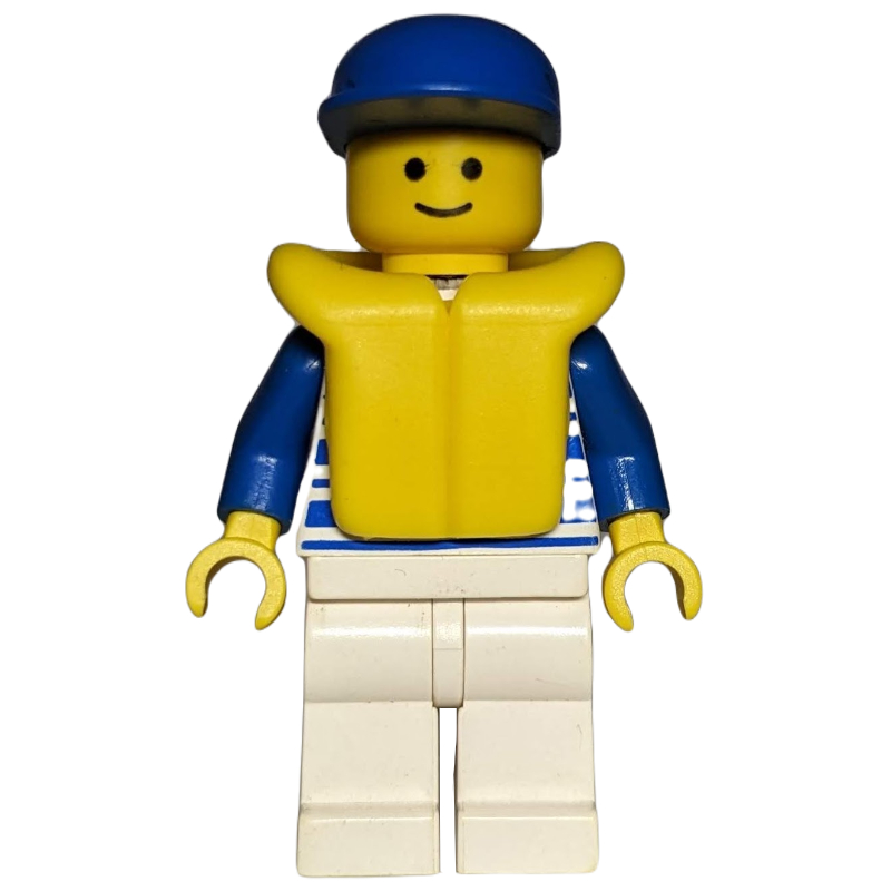 Lego White/Blue Striped Torso, White Legs, Blue Cap, Life Vest
