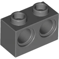 Technic Brick 1 x 2 [2 Pin Holes] / Dark Bluish Gray