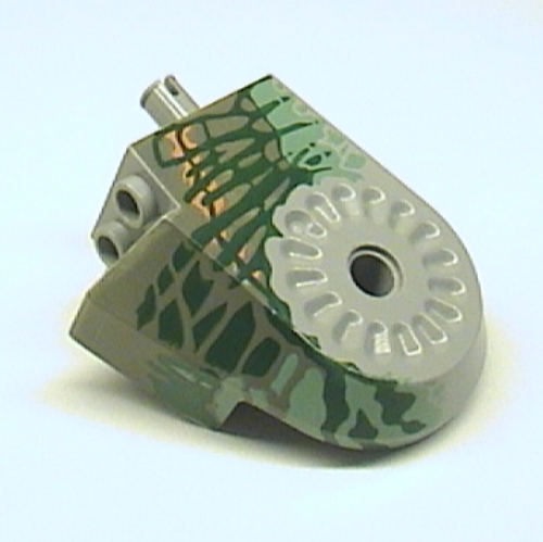Lego Animal Body Part, Dinosaur Body Quarter with Pin Holes, Dark Gray, Sand Green, Medium Orange, and Dark Green Streaks Print