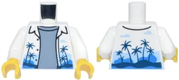 Torso Hawaiian Shirt Open with Dark Blue Palm Trees over Sand Blue Shirt Pattern / White Arms / Yellow Hands / White