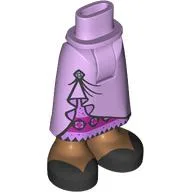Minidoll Hips and Skirt with Ankles, Dress with Pin, Magenta Underdress, Medium Nougat Legs, Black Shoes / Lavender