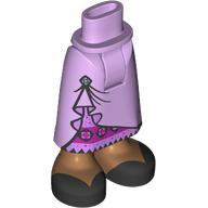 Lego Minidoll Hips and Skirt with Ankles, Dress with Pin, Magenta Underdress, Medium Nougat Legs, Black Shoes / Lavender