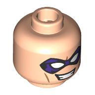 Lego Minifig Head Riddler, Dark Purple/Black Face Mask, Nougat Line, Smile, Teeth / Light Nougat