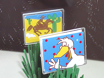Lego Glass for Window 1 x 4 x 3 with Cowboy on Horse and Waving Duck on Opposite Sides Pattern (Stickers) - Sets 5875 / 5876