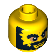 Lego Minifig Head Evil Dwarf, Bushy Beard and Eyebrows, Angry Mouth, White Pupils Print [Blocked Open Stud] / Yellow
