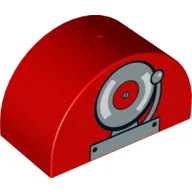 Duplo Brick 2 x 4 x 2 Curved Top with Fire Alarm Bell Print / Red