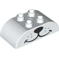 Duplo Brick 2 x 4 Curved Top with Black Dog Nose, Medium Blue Dots Print / White