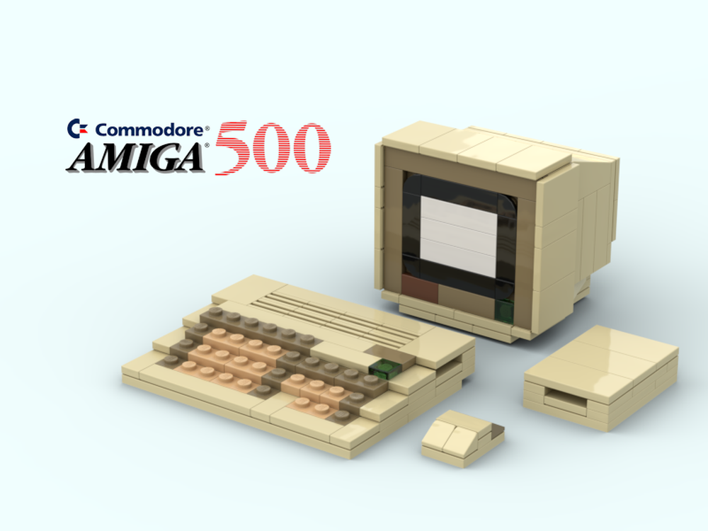 Lego Commodore Amiga 500 mit Mouse, Monitor 1084 und Floppy A1011 in micro-scale