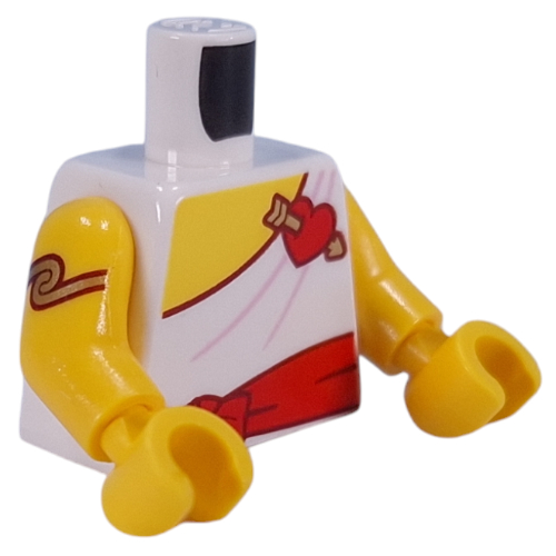 Lego Torso, Toga, Red Sash with Bow, Red Heart with Gold Arrow, Gold Arm Brace print, Yellow Arms and Hands / White