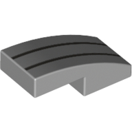 Lego Brick Curved 2 x 1 No Studs [1/2 Bow] with 2 Silver Lines print