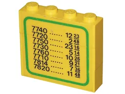 Stickered Assembly 4 x 1 x 3 with Train Schedule Pattern on Both Sides (Stickers) - Sets 7740 / 7822