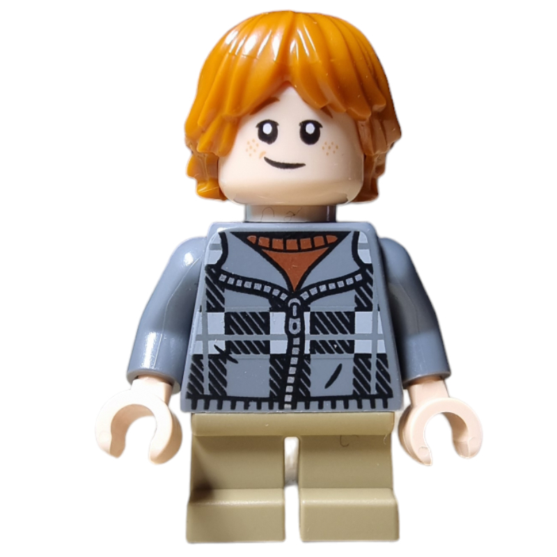 Lego Ron Weasley, Dark Bluish Gray Plaid Jacket with Zipper, Short Legs