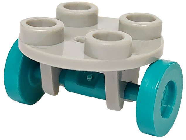 Lego Plate, Round 2 x 2 Thin with Wheel Holder with Dark Turquoise Wheels (2655 / 2496)