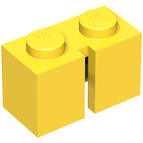 Lego Brick 1 x 2 without Bottom Tube, Slotted (with 1 slot) / Yellow