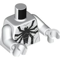 Lego Torso, Black Spider, Webbing print, White Arms and Hands / White