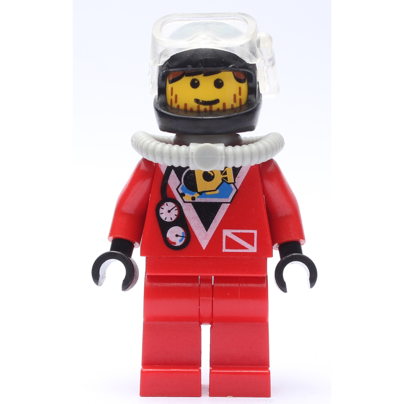 Lego Diver, Man, Red Wetsuit, Black Helmet with Mask, Airtank, Stubble