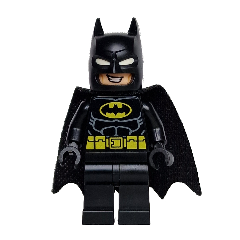 Lego Batman, Black Suit, Black Cape and Cowl, Yellow Batman Logo, White Eyes (37157 Cape), Big Grin