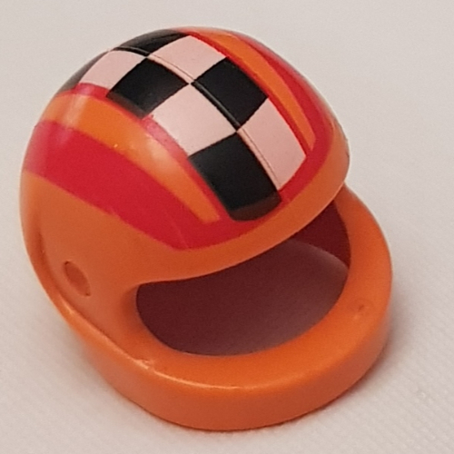 Lego Helmet, Standard with Checks and Red Stripes Print / Orange