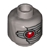 Lego Minifig Head Deadshot, Silver Face Mask, Red Mechanical Right Eye Print [Hollow Stud] / Flat Silver
