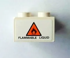 Brick 2 x 3 with Orange Danger Triangle and 'FLAMMABLE LIQUID' Pattern on End (Sticker) - Set 8154