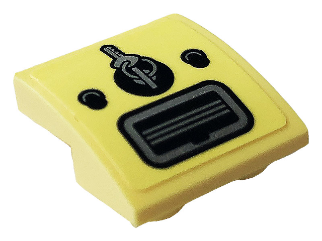 Lego Slope, Curved 2 x 2 x 2/3 Inverted with Two Buttons, Ignition with Key and Air Vent Pattern (Sticker) - Set 10271