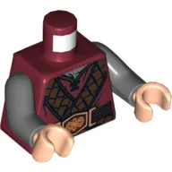 Torso, Robe, Leather Straps and Ornate Belt Buckle Print (Gimli), Dark Bluish Gray Arms, Light Nougat Hands / Dark Red