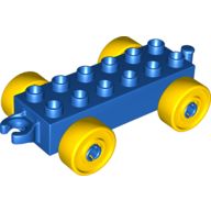 Lego Duplo Car Base 2 x 6 with Yellow Wheels and Open Hitch End / Blue
