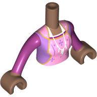 Lego Minidoll Torso Woman with Bright Pink/Lavender Dress, White Necklace print, Magenta Arms, Medium Brown Hands / Medium Brown