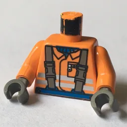 Torso Construction Jacket, Brown Suspenders, Shirt, Safety Stripes Print, Orange Arms, Dark Gray Hands / Orange