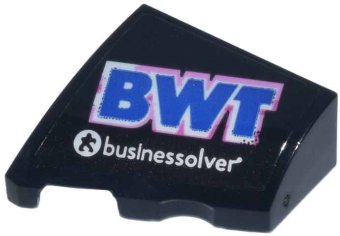 Lego Wedge 2 x 2 x 2/3 Left with White, Bright Pink and Blue 'BWT' and 'businesssolver' Logo Pattern (Sticker) - Set 77248