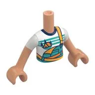 Minidoll Torso Girl with Dark Turquoise Dungarees, Orange Tent, Dark Blue Trees, Dark Turquoise Sky, Ground Print, Nougat Arms and Hands / Nougat