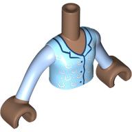 Lego Minidoll Torso Girl with Bright Light Blue Shirt, White Horse Shoes, Dark Blue Trim print, Medium Brown Arms and Hands / Medium Brown