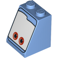 Lego Brick Sloped 65° 2 x 2 x 2 with Bottom Tube and Eyes, Red on White Background Print (Guido) / Medium Blue