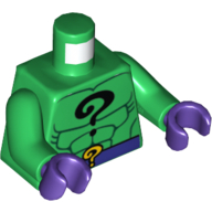 Lego Torso Bodysuit, Black Question Mark on Chest and Yellow Question Mark on Dark Purple Belt Print, Green Arms, Dark Purple Hands / Green