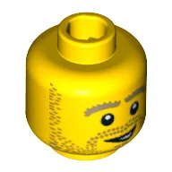 Minifig Head Plumber, Beard Stubble, Thick Dark Tan Eyebrows and Open Grin Print / Yellow