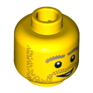 Lego Minifig Head Plumber, Beard Stubble, Thick Dark Tan Eyebrows and Open Grin Print / Yellow