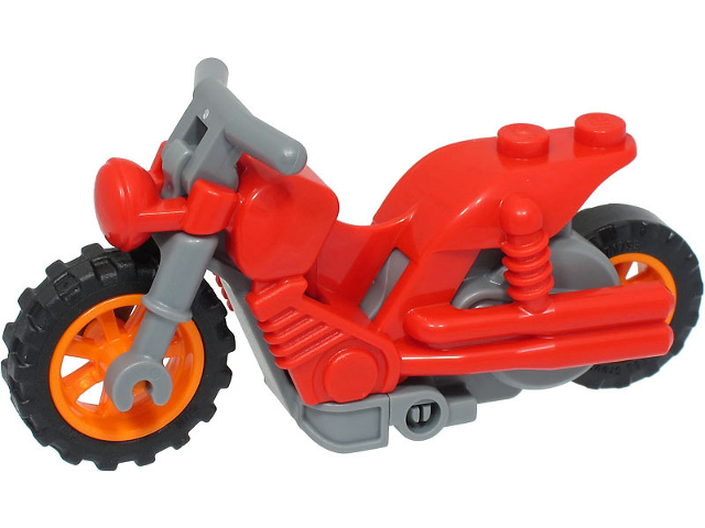 Lego Stuntz Flywheel Motorcycle Dual Exhaust Bike with Dark Bluish Gray Frame, Orange Wheels, and Dark Bluish Gray Handlebars