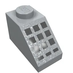 Brick Sloped 45° 2 x 1 with Bottom pin, with 9 Large + 3 Small Black Buttons Print / Light Bluish Gray