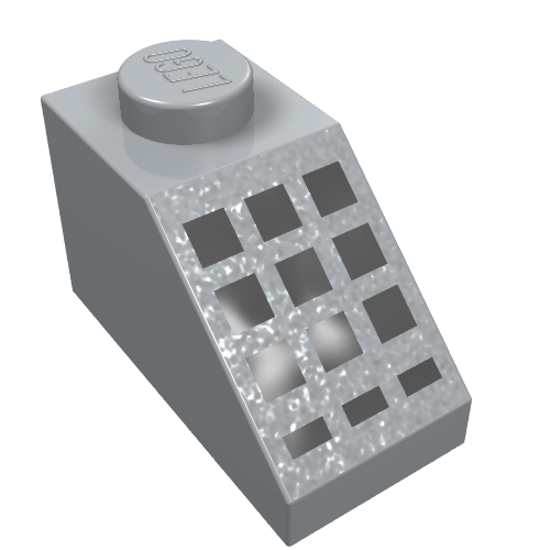 Lego Brick Sloped 45° 2 x 1 with Bottom pin, with 9 Large + 3 Small Black Buttons Print / Light Bluish Gray