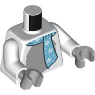 Lego Torso, Metal Blue Scarf, Light Bluish Grey Fur Chest print, White Arms, Light Bluish Gray Hands / White