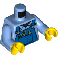 Lego Torso Mechanic Blue Overalls, Tools in Pocket, Pen with Black Outline Print, Back Print, Medium Blue Arms, Yellow Hands / Medium Blue