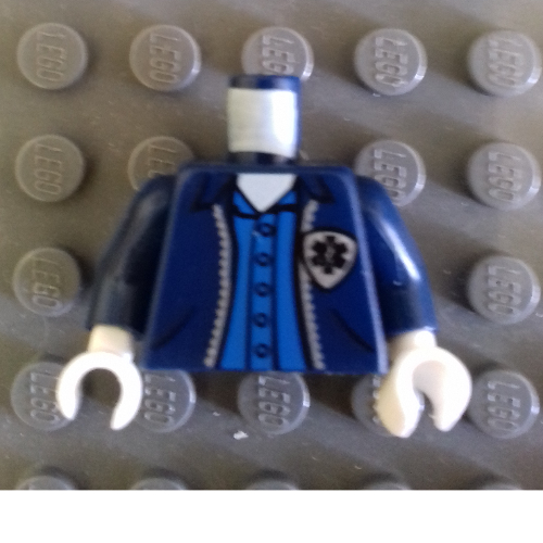 Lego Torso Jacket with EMT Star of Life Logo and Button Down Shirt Print, Dark Blue Arms, White Hands / Dark Blue