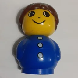 Primo Figure Boy with Blue Base, White Buttons Print, Brown Hair / Blue